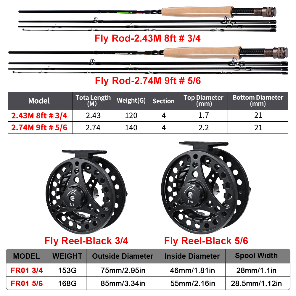PROBEROS 1set Fly Reel + New Fishing Equipped Fishing Rod Fishing Tackle Combo Full Kit + Fishing Line Set With Bag