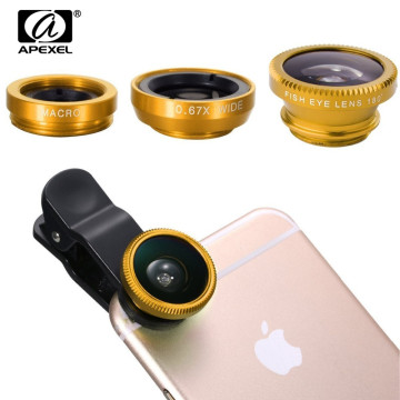 APEXEL 3-in-1 0.67x Wide Angle Macro Fisheye Lens Camera Kits Mobile Phone Lenses with Clip for iPhone Samsung All Cell Phones