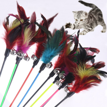 1Pc Cat Interactive Toy Feather Stick With Small Bell Random Color Pet Toys Cat Supplies Play Game Pet Products