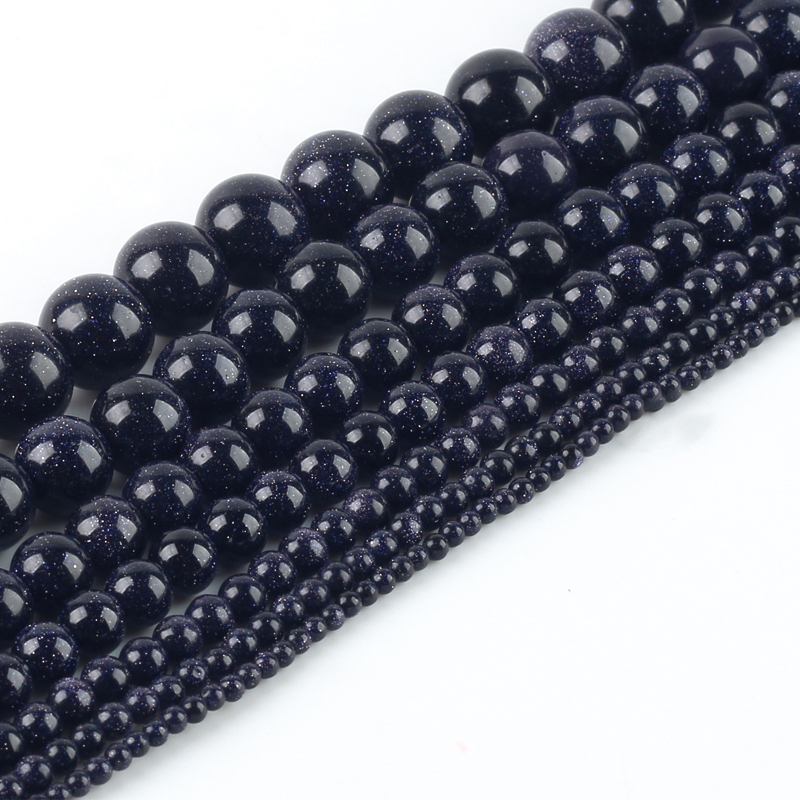 4 6 8 10 12 MM Natural Blue SandStone Round Loose Beads 16" Strand Pick Size For Jewelry Making