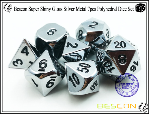 Bescon Super Shiny Gloss Silver Metal 7pcs Polyhedral Dice Set-5