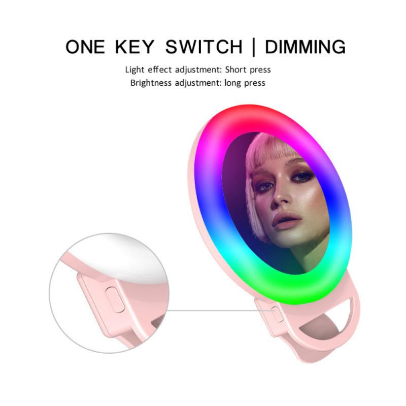 1pc New RGB Selfie LED Ring Light Circle Mini Mobile Phone Lights Lamp On The For Phone Rechargeable Clip-on Makeup Mirror Fill