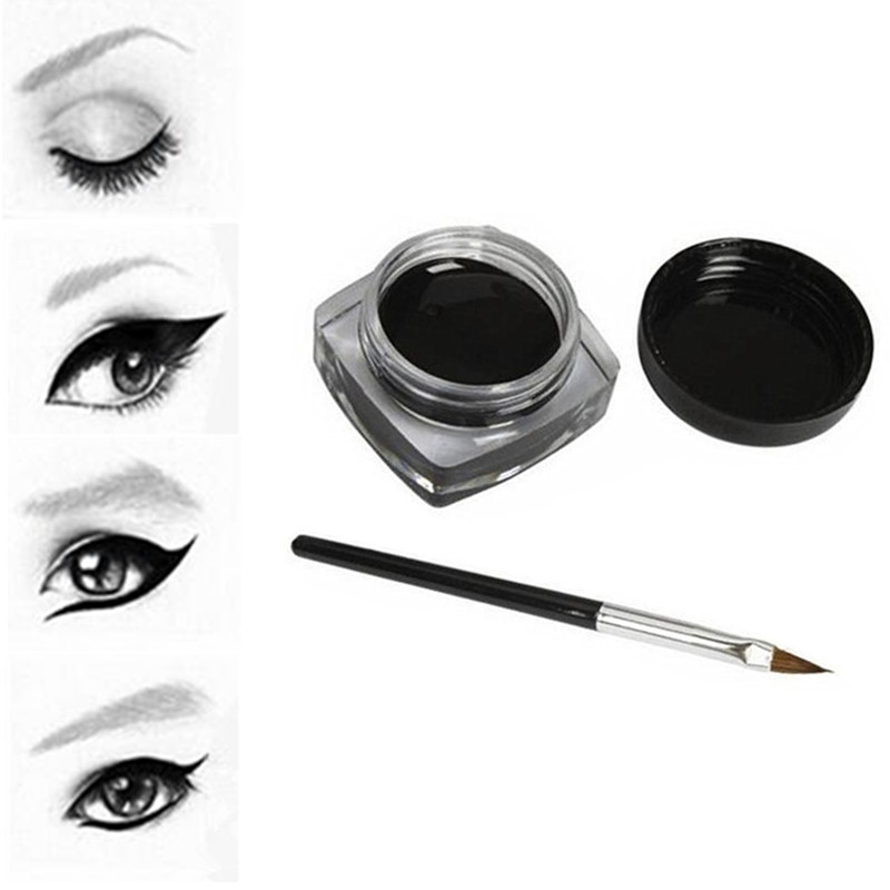 Black Waterproof Eyeliner cream Make Up Beauty Comestics Long-lasting Eye Liner gel Makeup Tools for eyeshadow with brush