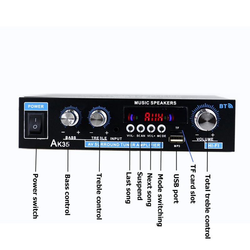 5.0 bluetooth 2Channel 90W*2 Audio Power HiFi Amplifier Speaker FM USB Digital Amplifier Stereo class D Remote Control 110-240V