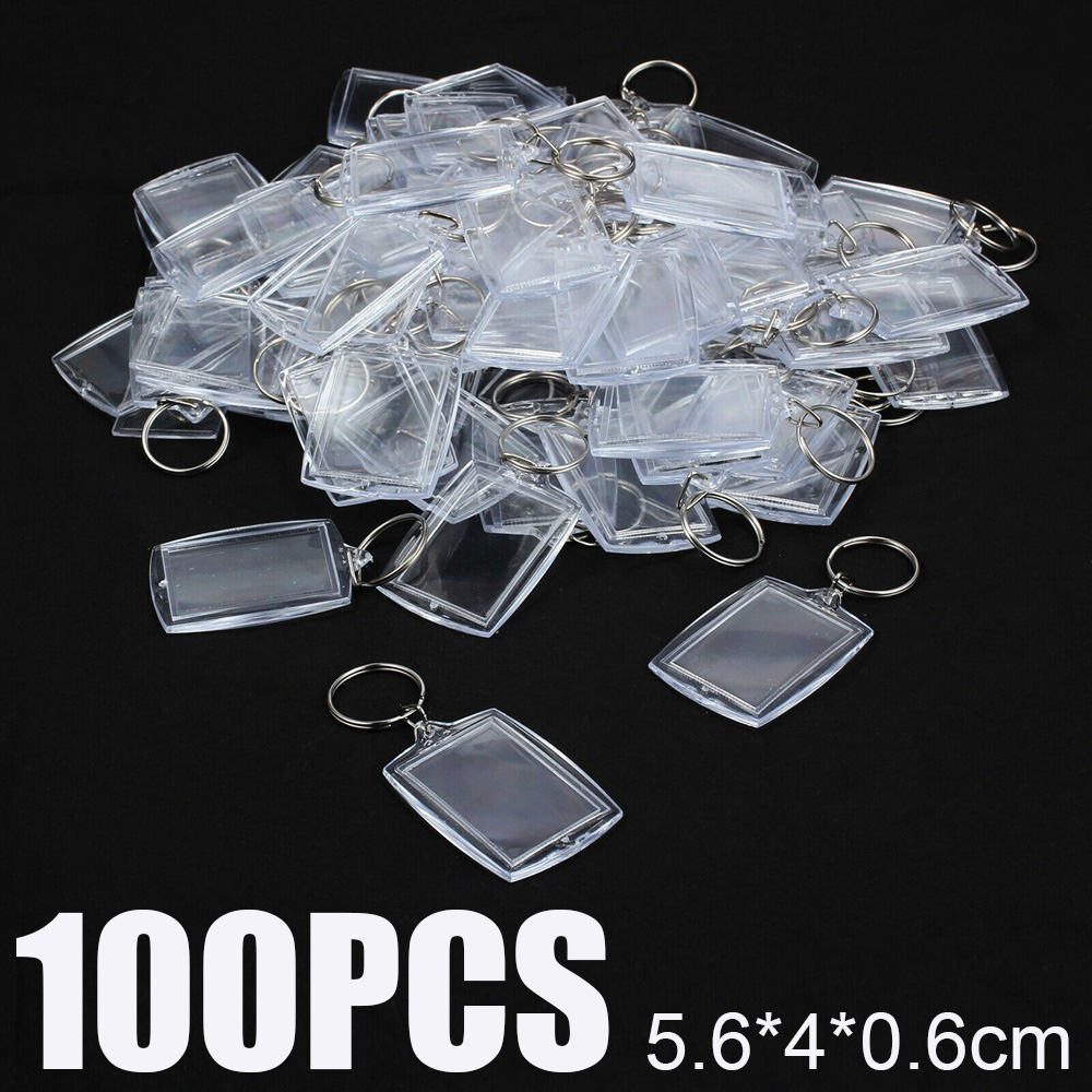 100pcs Acrylic Plastic Blank Keyrings Insert Photo Passport Keychain 46*33mm DIY Keychain Split Ring Key Chain