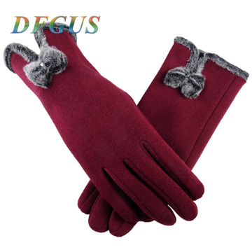 2017 Women Winter Gloves Touch Screen Sensor Fitness Gloves Leather Bow Elegant Warm Mittens Fashion Female Winter Guantes