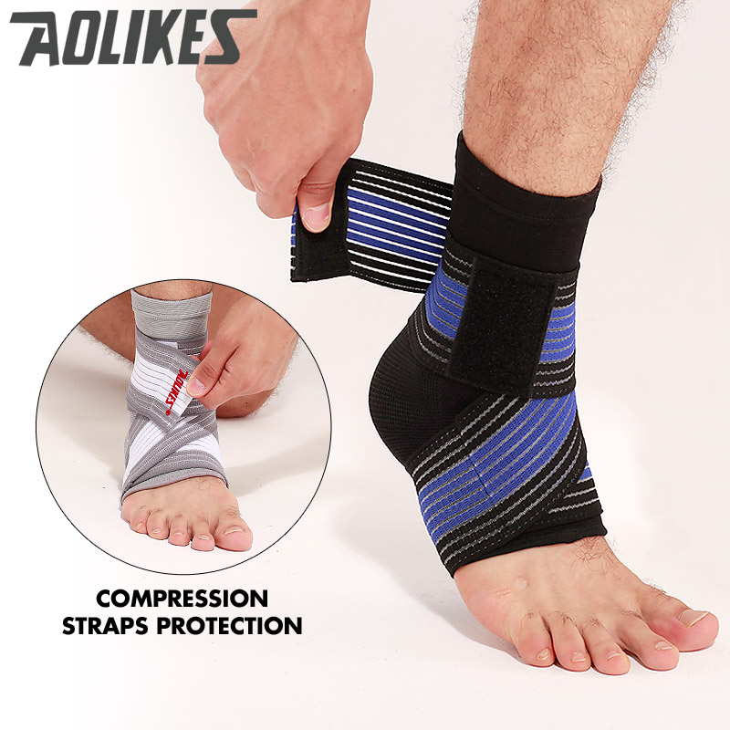 AOLIKES 1pcs Sports Ankle Strain Wraps Bandages Elastic Ankle Support Brace Protector For Fitness Running compression straps pr