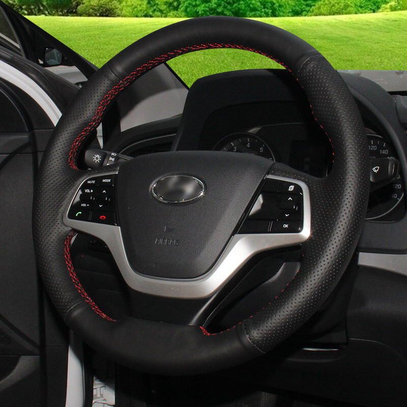 BANNIS Hand-stitched Black Leather Car Steering Wheel Cover for Hyundai Elantra 4 2016 2017