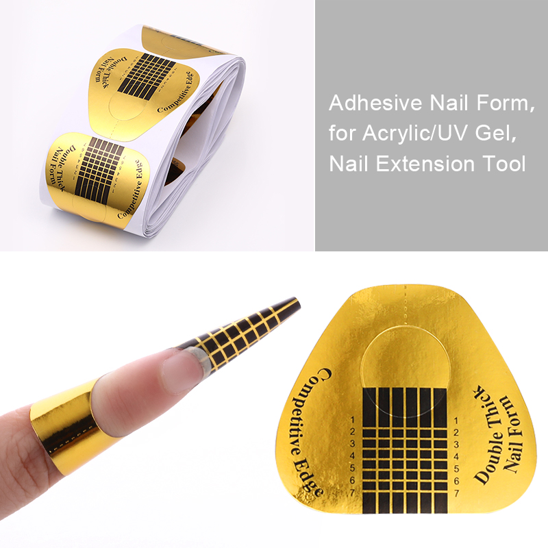 10/20/50/100/500Pcs French Nail Form Tips For Soak Off UV Gel Quick Extension Nail Gel Gold Professional Nail Art Design Tools