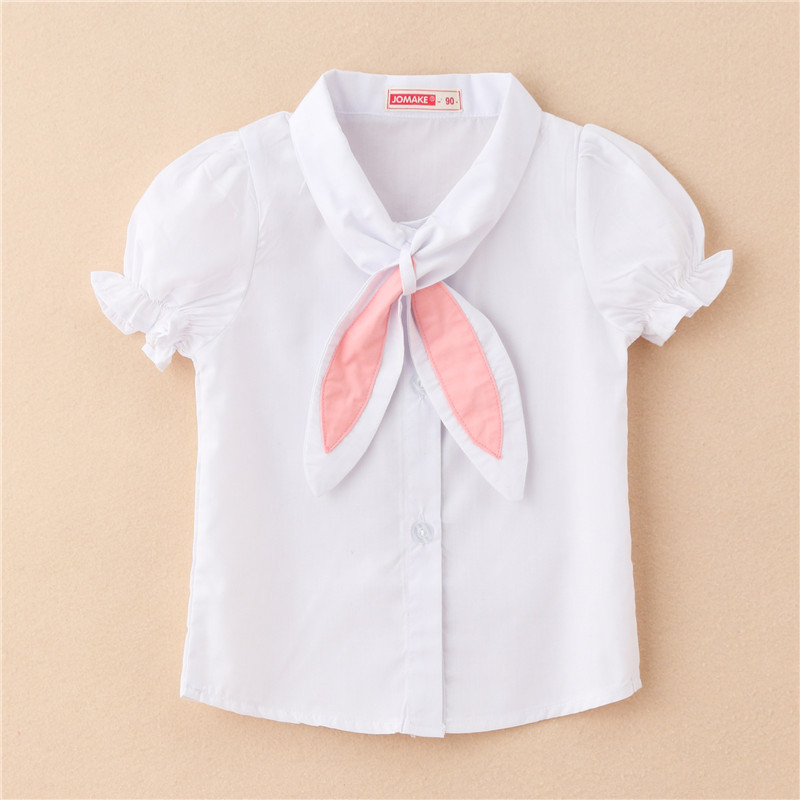 Toddler Girls Blouses Shirts Clothes White Shirt For Girl Scarf Pink Necktie Long Sleeve Formal Cotton School Student Uniform