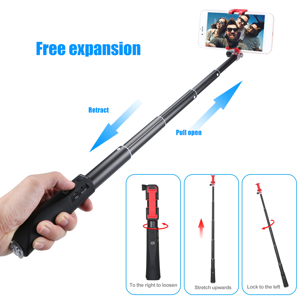 ABS+PC Selfie Stick BT Phone Selfie Stick for Smartphone Free Retractable Rod for Selfie Photo Taking Vlogging