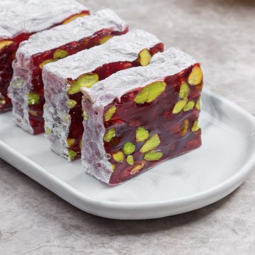 Fresh Delicious Pomegranate Pistachio Croquant Turkish Delight. Free Worldwide Delivery within two to seven days with DHL.