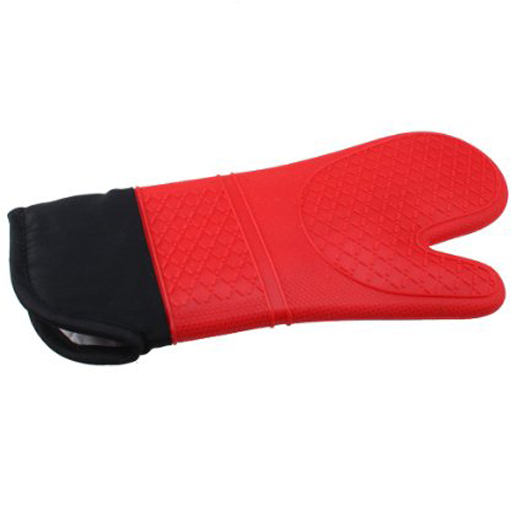 Bestselling 2pcs Red Silicone Kitchen Oven Mitt Glove Potholder with Extra Long Canvas Sleeve Stitching for Grilling and BBQ
