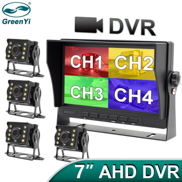 GreenYi 7 Inch 4Channel AHD 720P Recorder DVR Car Monitor Vehicle Truck Night Vision Rear View Camera Support SD Card Recording