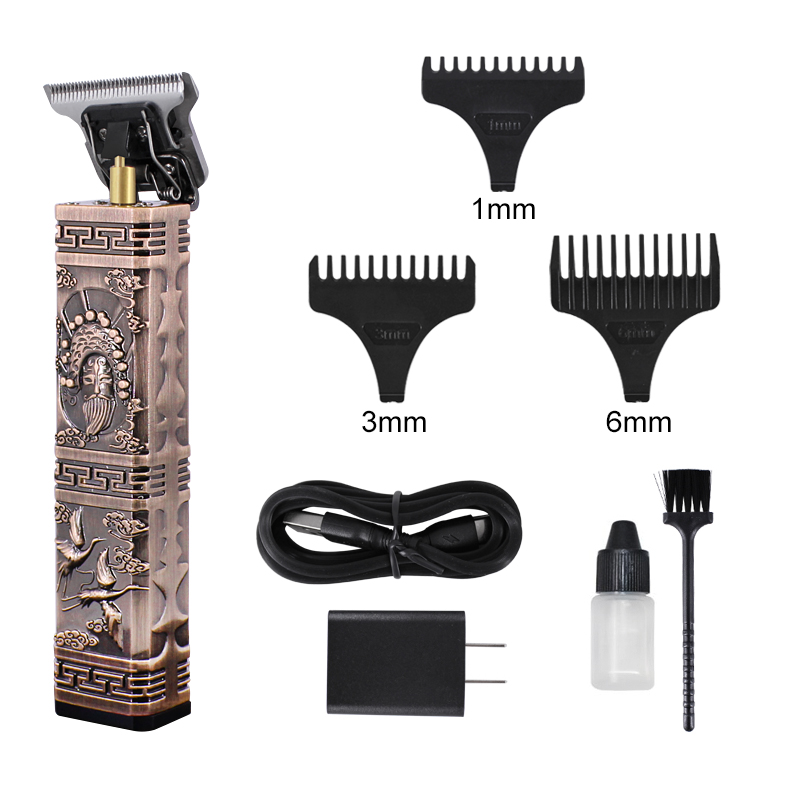 Chinese style barbershop Cordless close-cutting Digital Hair Trimmer Rechargeable Hair Clipper 0mm t-blad baldheade outliner