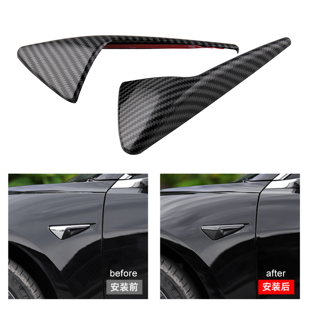 2pcs Side Markers Turn Signal Covers ABS Side Camera Fender Overlay Direct For Tesla Model 3 X S