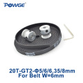 POWGE 2pcs 20 teeth GT2 Timing Pulley Bore 5mm 6mm 6.35mm 8mm + 3Meters GT2 Open timing Belt width 6mm 2GT pulley 20Teeth 20T