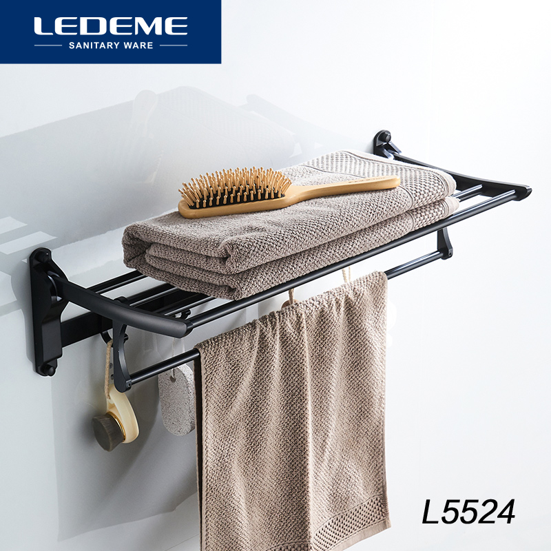 LEDEME Single Towel Racks Fashion Simple Towel Rack Bathroom Hardware Brief Aluminum Bath Fold Towel Rack Length 60cm L5524