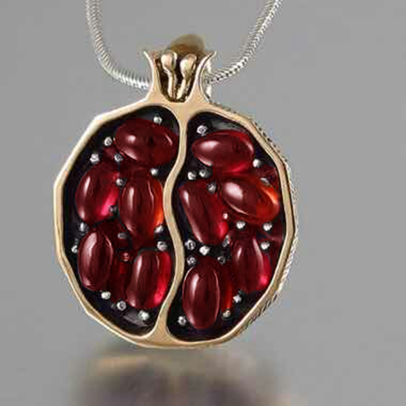 Vintage Fruit Fresh Red Garnet Earrings Pendant Necklace Gold Color Resin Stone Pomegranate Jewelry Gift For Women Gifts Z5M269