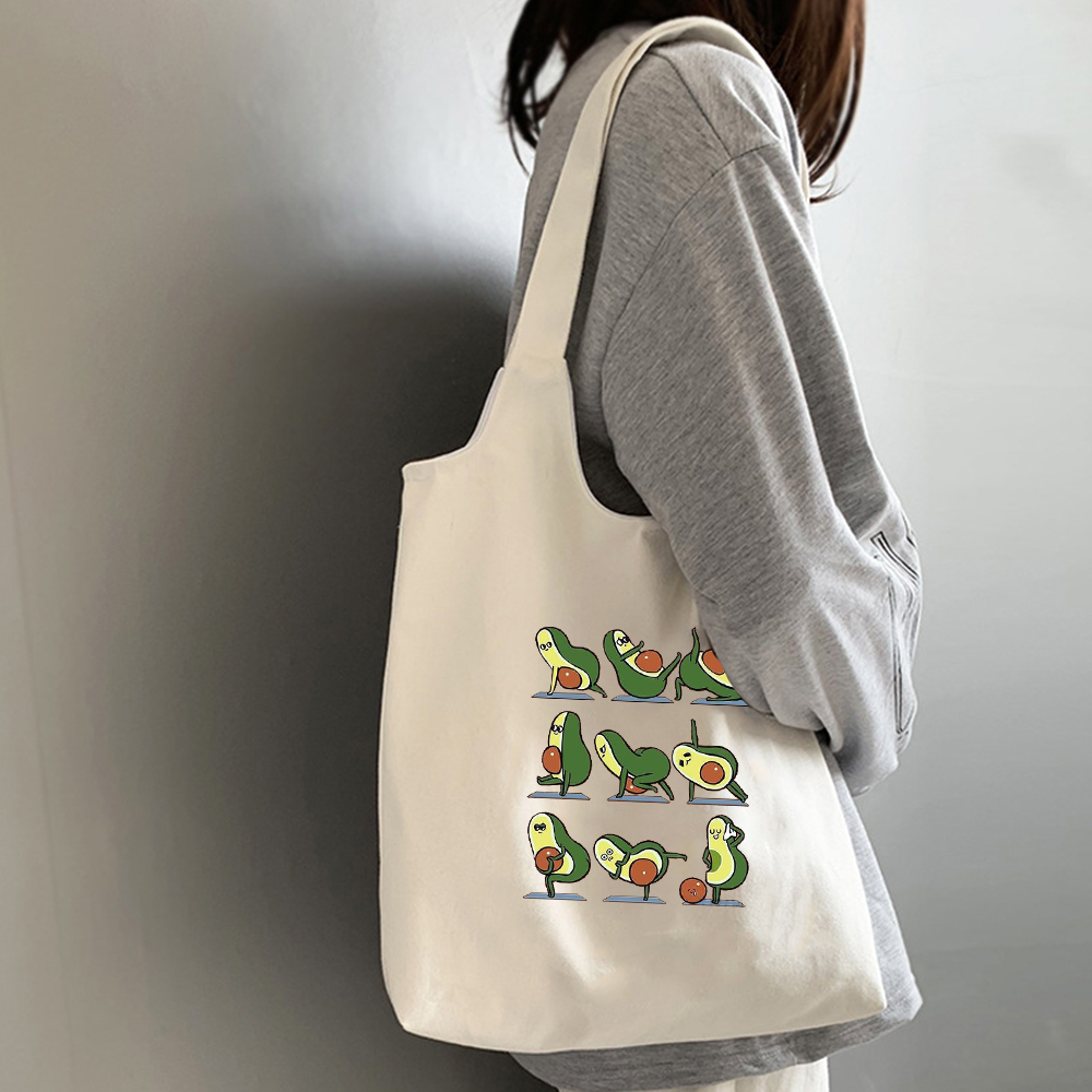 Korean Canvas Shoulder Tote Bag for Women Cotton Cloth Shopper Bags Handbags Eco Reusable Avocado Shopping Bag Fabric Beach Bag