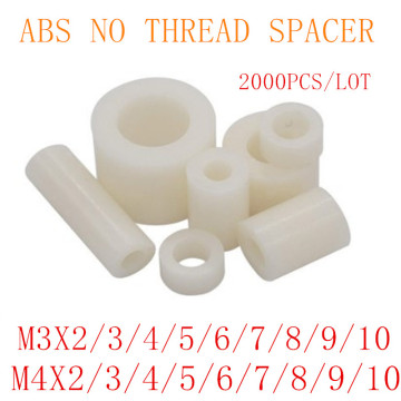 wholeslae 2000pcs/lot M3 M4 White Nylon ABS Non-Threaded Spacer Round Hollow Standoff Washer ID 3mm 4mm PCB Board Screw Bolt