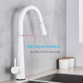 POIQIHY White Sensor Kitchen Faucet Pull out 360 Rotation Touch sense Faucets Crane Tap Cold Hot Water Mixer Tap Battery power