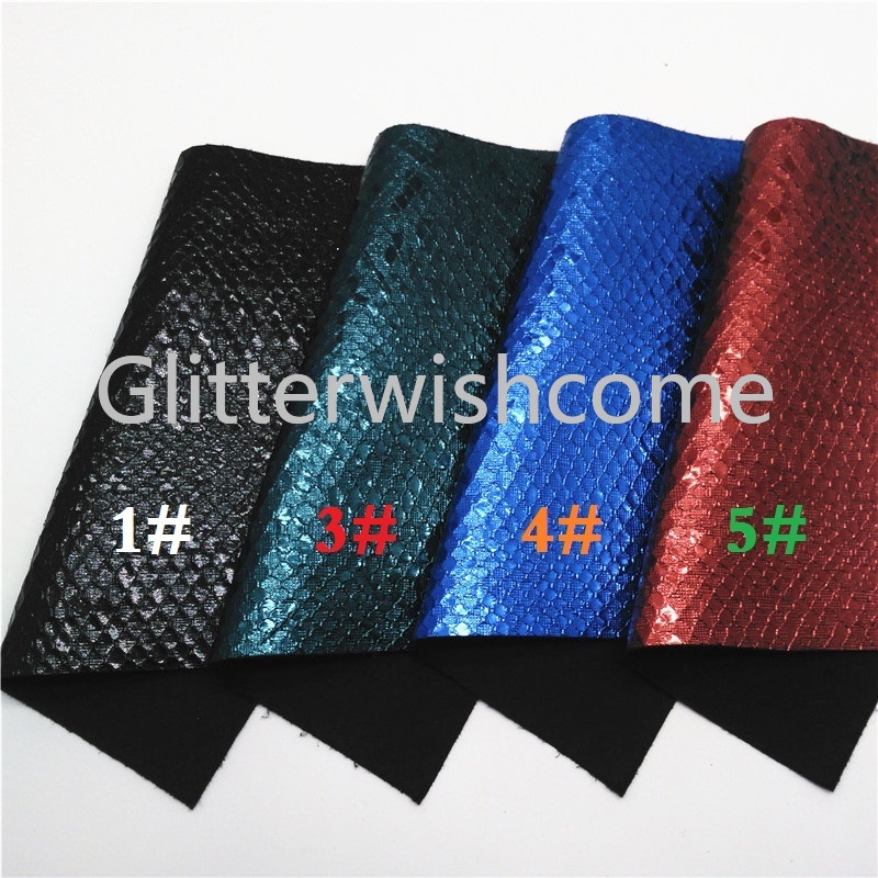 Glitterwishcome 21X29CM A4 Size Metallic Synthetic Leather, Crack Snake, leopard Faux PU Leather fabric Vinyl for Bows, GM586A