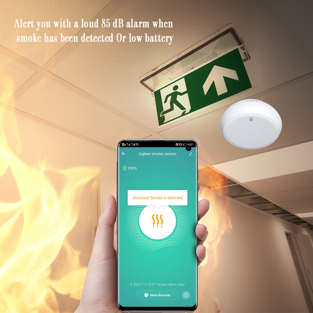 Tuya Zigbee 3.0 Fire Alarm Smoke Detector Smart Home System 2.4GHz High Sensitivity Safety Prevention Smoke Sensor Smoke Alarm