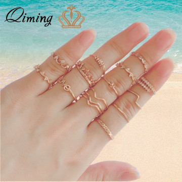 QIMING Beach Wave Toe Ring Women's Luxury CZ Crystal Minimalist Jewelry Crown Midi Finger Ring Knuckle Boho Jewelry Girls Rings