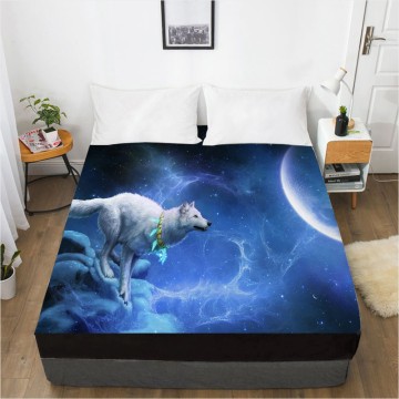 3D HD Digital Printing Custom Bed Sheet With Elastic,Fitted Sheet Twin King,Animal moon Wolf Bedding Mattress Cover 150x200CM