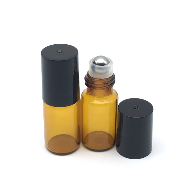 10pcs Empty 3ml Amber Roller Glass Bottle for Essential Oil Roll-on Refillable Perfume Bottle with Black Cap