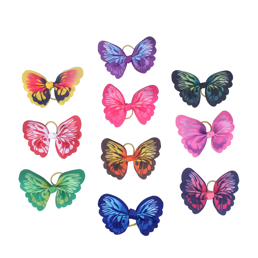 50pcs Wholesale Butterflies Dogs Bows Hair Accessories with Rubber Band For Long Hair Dogs Pet Grooming Products honden strikjes