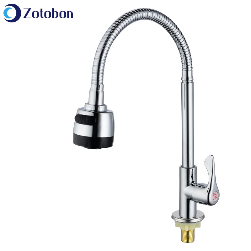 ZOTOBON Kitchen Sink Water Faucet Deck Mounted Tap Rotatable Two Modes Single Cold Flexible Pipe Bathroom Wash Basin Faucet M167