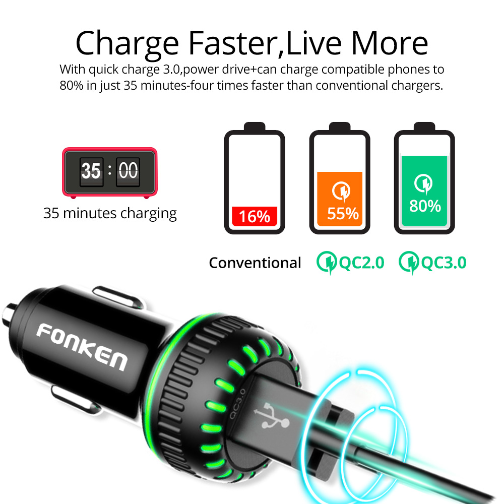 FONKEN USB Car Charger quick charge 3.0 for mobile Phone Adapter Dual USB Fast Charging Dash Charger for samsung huawei xiaomi