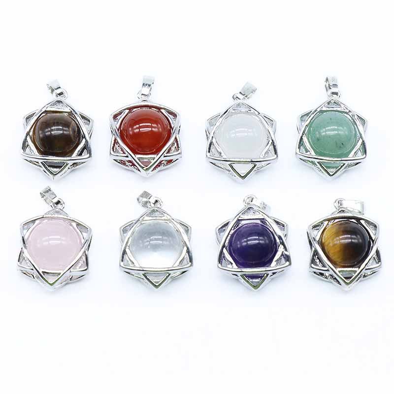 Natural crystal six pointed star Pendant Necklace pendulum chakra red agate leather rope necklaces jewelry