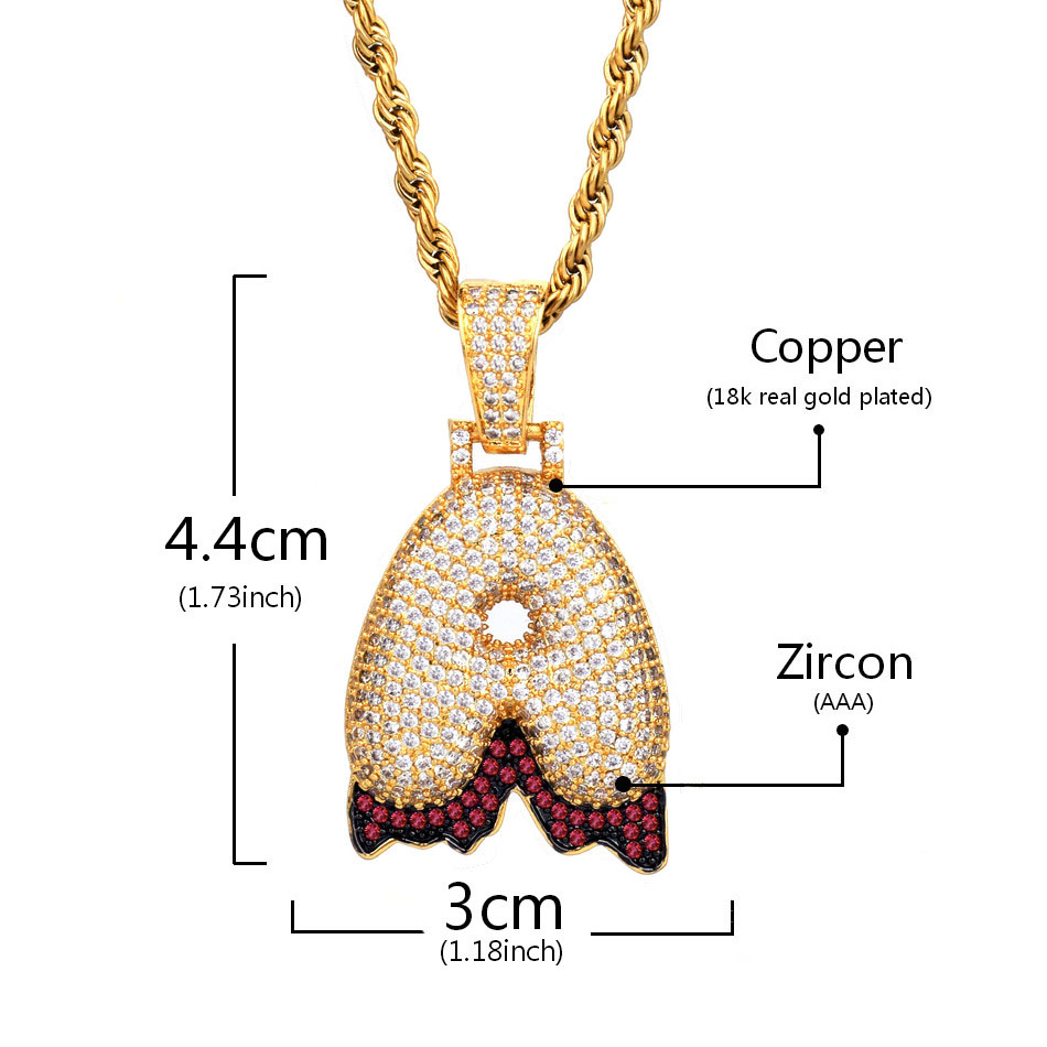 Custom Name Red Color Drip Bubble Letters Pendants Necklaces Men's Zircon Hip Hop Jewelry With 4MM Tennis Chain For Gift