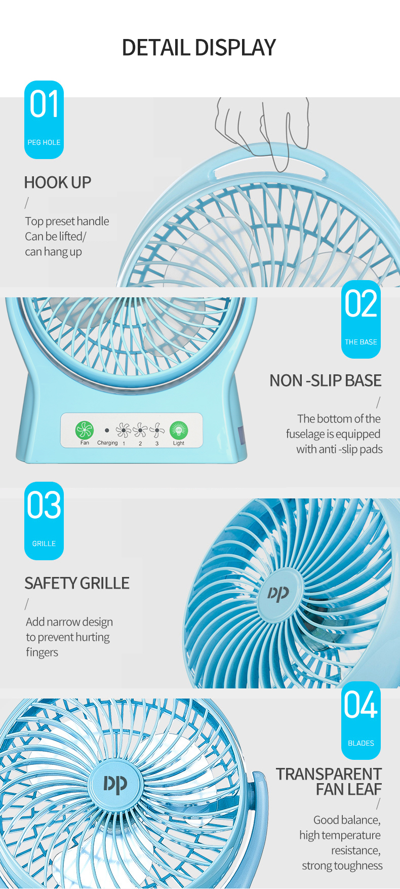 8 inch Rechargeable Desktop Fan with Emergency Light-7605-detail-9