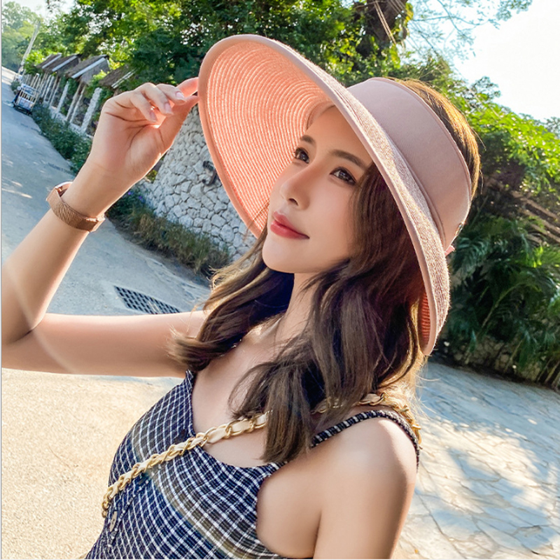 Fashion Sun Hats For women Summer cap Straw Hat Visor Casual Wide-brim Floppy Foldable Summer Travel vacation Sun Beach Hat