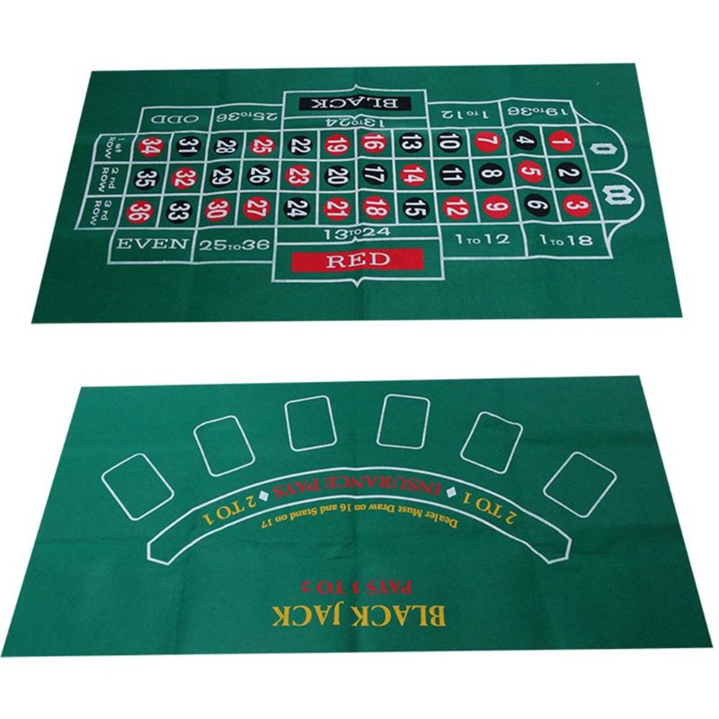 Double-sided Game Tablecloth Russian Roulette & Blackjack Gambling Table Mat X3UA