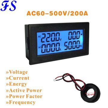 AC 200A Volt Amp Panel Meter LCD Digital Voltmeter Ammeter AC Voltage Current Meter Frequency Energy Hz Meter AC 60-500V 380V