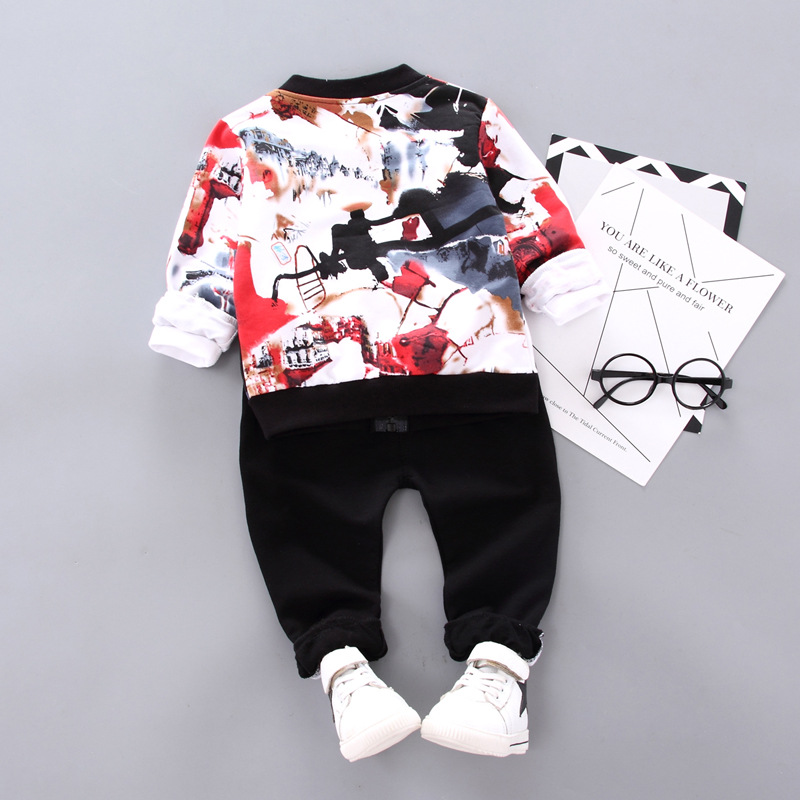 Baby Boys Spring Fall Print Set 0-1 2 3-4 year-old Boy Handsome Autumn Winter Clothes Three-piece Children's Clothes Fashion