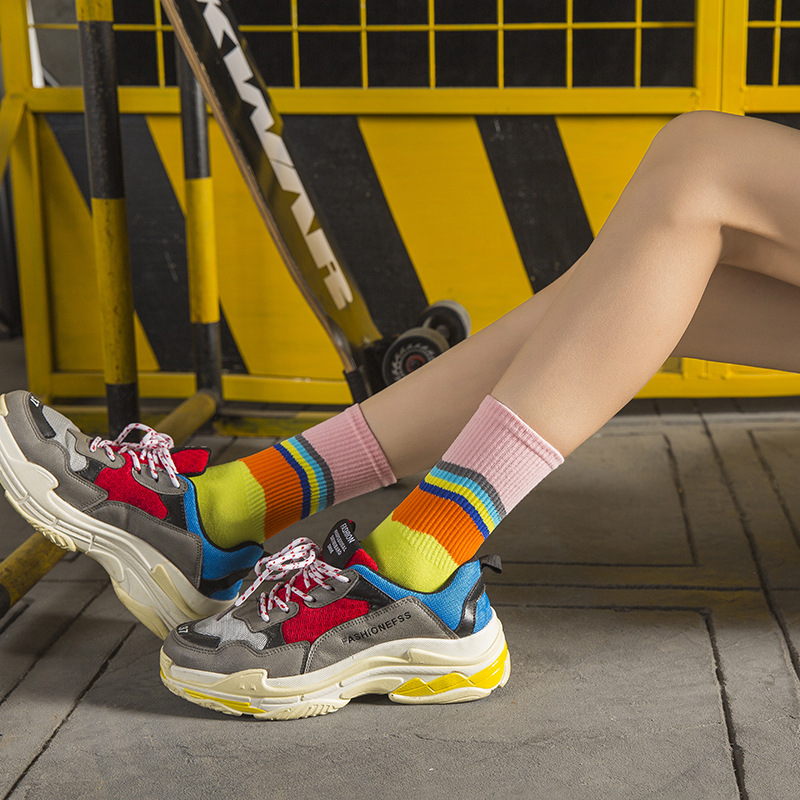 2020 New Women Socks Fashion Cotton Socks Rainbow Series Suitable for Girls Students Socks Women