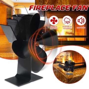 4 Blade Heat Powered Stove Fan Black Fireplace Fan Burner Eco Friendly Quiet Fan Home Fireplace Fan Efficient Heat Distribution