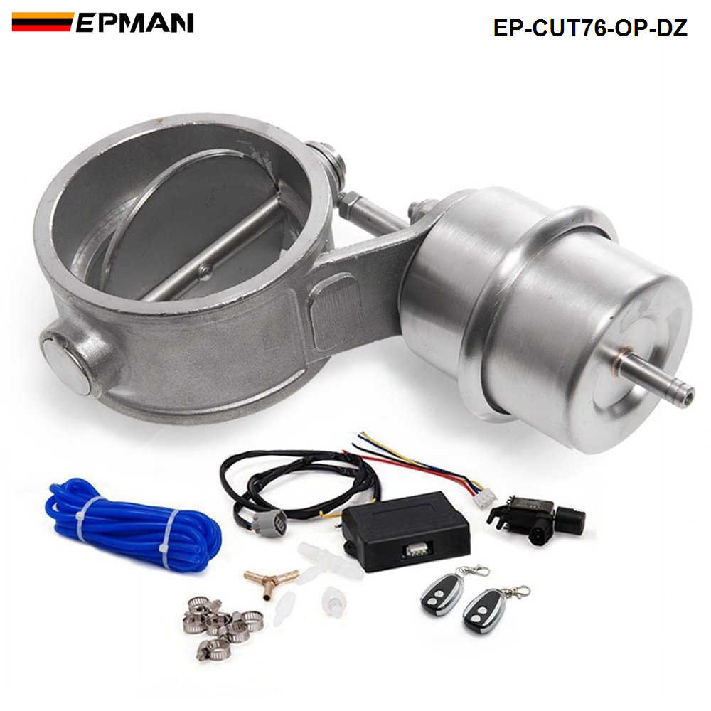 Exhaust Control Valve Set Cutout 3" 76mm Pipe OPEN Style With Vacuum Actuator with Wireless Remote Controller Set EP-CUT76-OP-DZ
