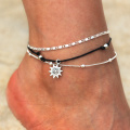 Multi Layer Wax Rope Sun Flower Anklet Barefoot Sandals Foot Chain Jewelry Vintage Anchor Ankle Bracelets for Women Men