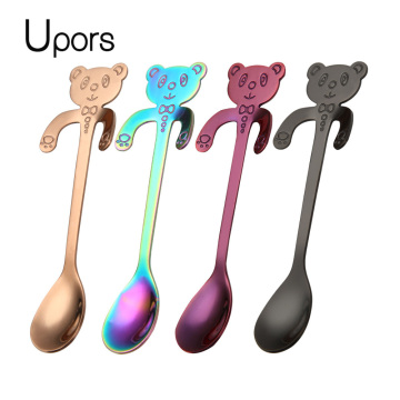 UPORS 2Pcs/set Panda Coffee Spoons 304 Stainless Steel Hanging Coffee Scoop Spoon Teaspoon Bear Moka Ice Cream Desert Tea Tools