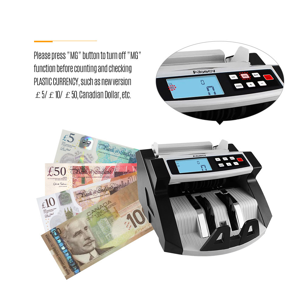 Aibecy Automatic Multi-Currency Cash Banknote Money Bill Counter Counting Machine LCD Display for EURO US Dollar AUD Pound