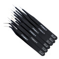 RDEER 5" Electronics Tweezer Forceps Stainless Steel Anti-Static Curved Straight Tool Pincers Pincette Hand Tool Set 6pcs