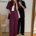 Korean-Style Chic Retro Lapel Two-Button Loose Thin Suit Jacket + Drape High-Waist Wide-Leg Mopping Trousers womens pantsuit