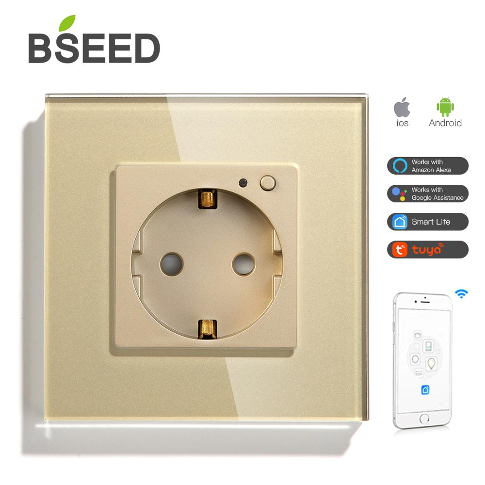 BSEED Single Wifi Wall Socket Work With Tuya Smart Life Socket WIFI Socket White Black Golden Colors 86*86mm For Smart Home